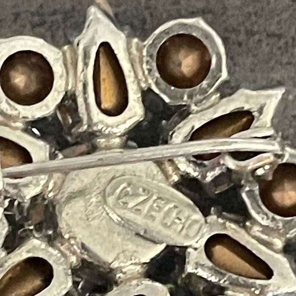 Vintage Signed Czech Prong Set Rhinestone Brooch Pin Silver Tone Open Back Foil - Picture 5 of 5